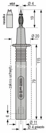 Sonda probiercza 115mm bezpieczna z nasadką, gniazdo 4mm, czarna