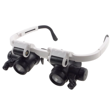 Lupa nagłowna, okulary zegarmistrzowskie, powiększenie 8x i 23x, 2 diody LED