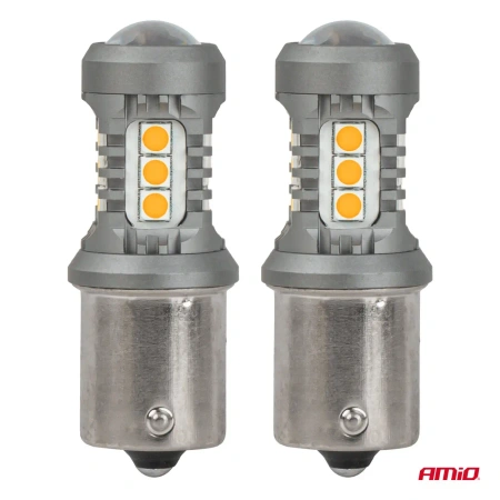 Żarówki LED PY21W BAU15S pomarańczowe do kierunkowskazów, 12/24 V, 15 diod SMD 3030, 2 szt. - AMiO 05002