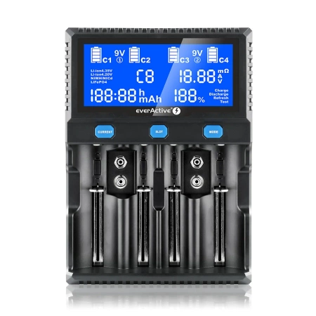 Ładowarka do 4 ogniw cylindrycznych i 2 akumulatorów 9 V, Li-ion, LiFePO4, Ni-MH, everActive UC-4200