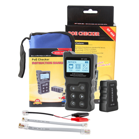 Tester LAN PoE 802.3af, 802.3at, test mapy połączeń, LCD, Noyafa NF-488