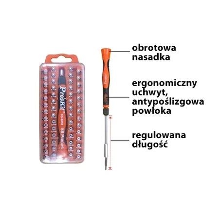 Zestaw bitów 58szt z uchwytem, Proskit SD-9808N