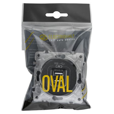 Gniazdo USB 2x 5V/2A, czarne, OVAL Electromalt
