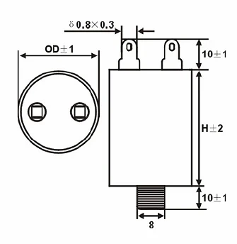 Kondensator rozruchowy do silnika 8µF 450VAC, CBB60, konektory, Ø35 × 60 mm