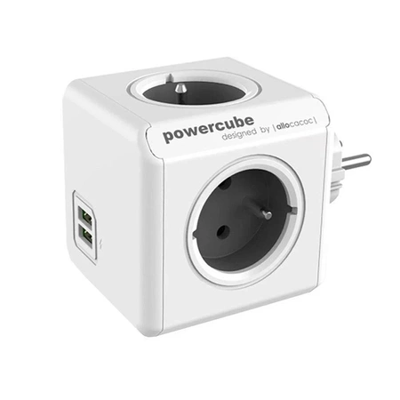 PowerCube Original USB, rozgałęźnik 4 gniazda + 2x USB, szary