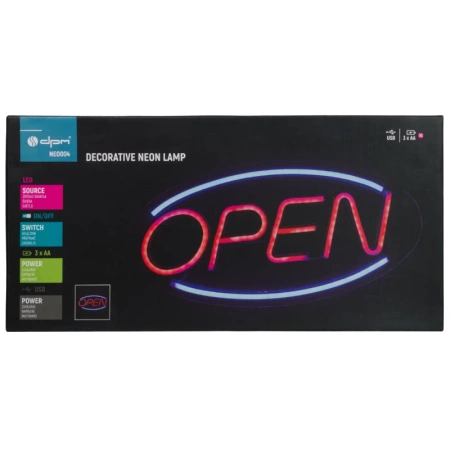 Neon LED "open", dekoracja LED 45x22cm zasilanie z baterii lub USB