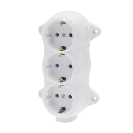 Gniazdo elektryczne Schuko potrójne, montaż natynkowy, kolor biały, seria Retro PRL