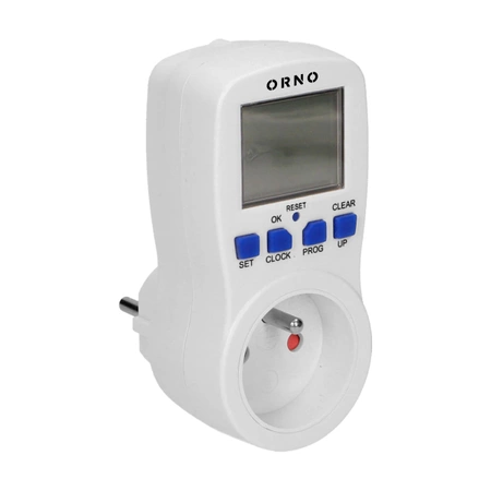 Programator - włącznik czasowy, 16 programów, gniazdo z bolcem, ORNO PRE-409
