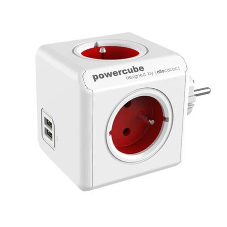 PowerCube Original USB, rozgałęźnik 4 gniazda + 2x USB, czerwony