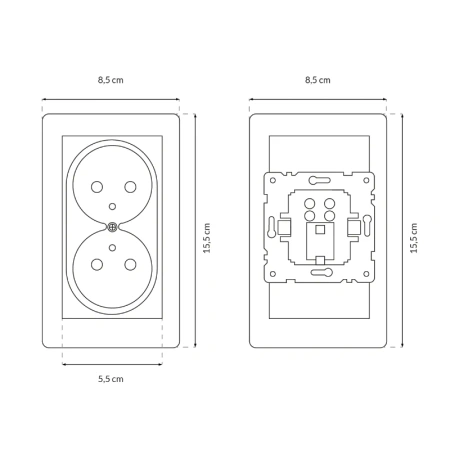 Gniazdo elektryczne podwójne z ramką, montaż podtynkowy, kolor biały QUAD Electromalt QAD1029W