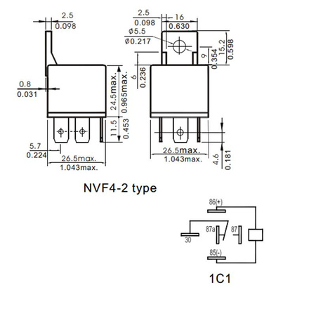 Przekaźnik samochodowy NFV4 SPDT, 24V, 30A, ucho