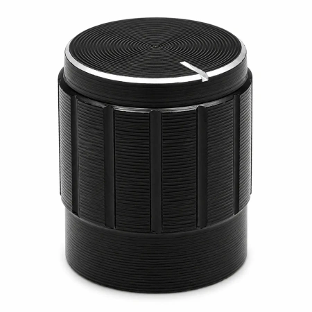 Gałka aluminiowa do potencjometru na oś 6mm - 14,7x17mm - czarna, srebrny znacznik - GCL15