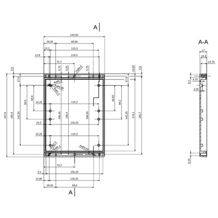 Obudowa uniwersalna z panelami bocznymi 144,6 mm × 197,8 mm × 52,6 mm z PS, kolor czarny Z46 KRADEX