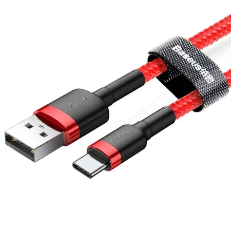 Kabel USB-A do USB-C 1m, szybkie ładowanie QC3.0 3A, nylonowy oplot, czerwony Baseus