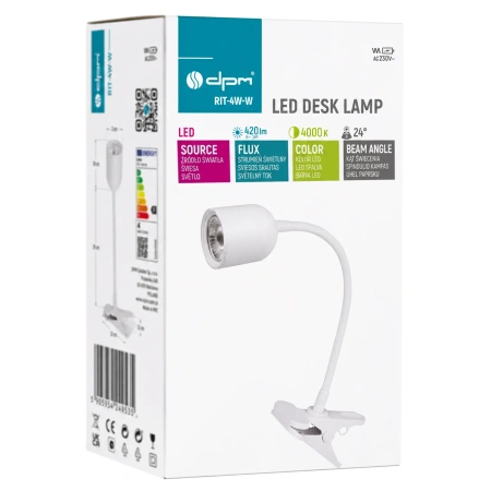 Lampka LED z klipsem biała, 4W, 420lm, 4000 K, zasilanie 230V