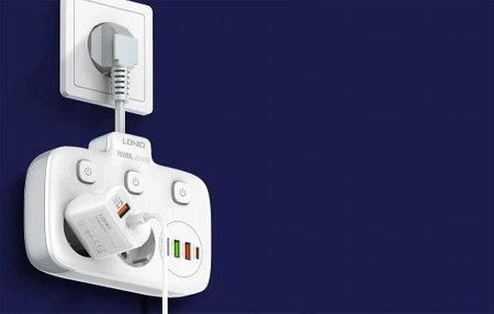 Listwa zasilająca 2 gniazda + 3× USB, 10 A, z włącznikiem, biała, LDNIO