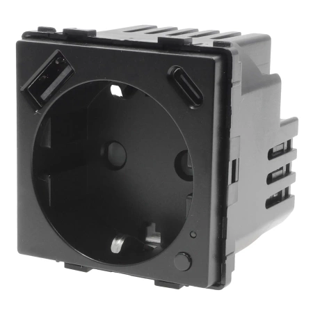 Moduł - Gniazdko pojedyncze Schuko z USB A+C 20W - watomierz - WiFi / BT, czarny - Tawoia Glass
