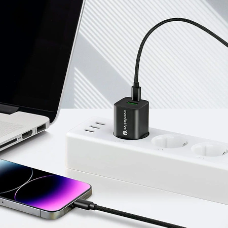 Ładowarka USB, ładowarka sieciowa, szybkie ładowanie QC3.0 + USB-C PD PPS 30W, everActive GaN SC-390QB