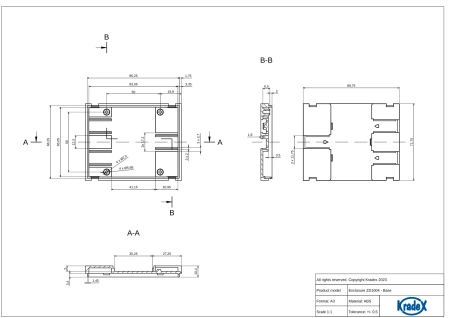 Obudowa modułowa na szynę DIN ZD1004J, 89,8 × 71,6 × 65,2 mm, ABS, szara, Kradex