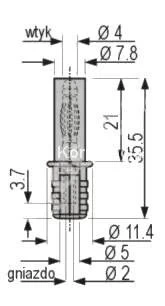 Adapter - gniazdo izolowane 2mm / wtyk bezpieczny 4mm zielony