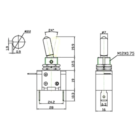 Przełącznik samochodowy podświetlany 12V / 20A (zielona dioda)