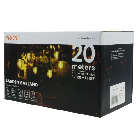 Girlanda oświetleniowa 20m, 20 żarówek LED E27, 3000K Virone LG-3