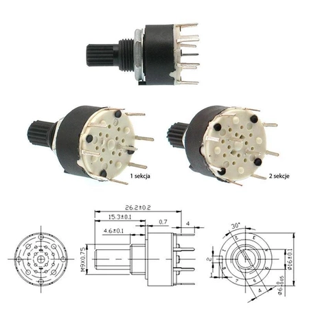 Przełącznik obrotowy 1x8 15mm
