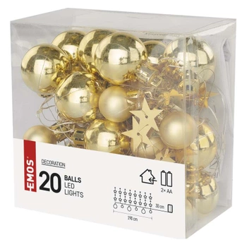 Łańcuch ozdobny: złote mini bombki z gwiadkami LED, EMOS EM-DCGW11