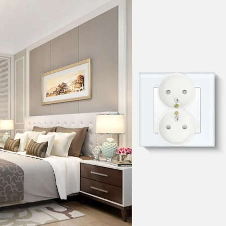 Moduł - Gniazdko pojedyncze Schuko, 2x USB A+C 20W - watomierz - ZigBee, biały - Tawoia Glass