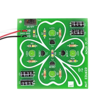 Czterolistna koniczynka LED, AVTEDU623. Zestaw DIY do nauki lutowania