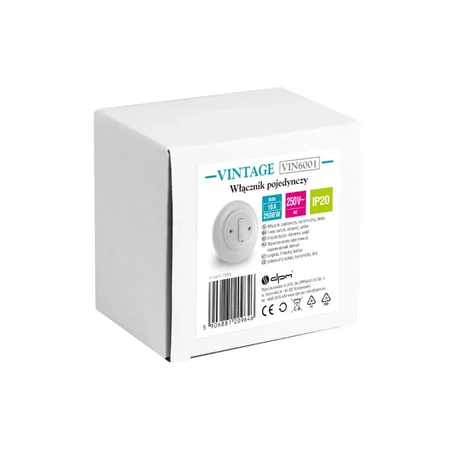 Włącznik światła z ramką, ceramiczny, montaż podtynkowy, kolor biały Ceramic Loft