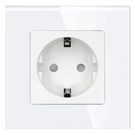 Gniazdo elektryczne pojedyncze Schuko - szklana ramka - białe - Tawoia Glass