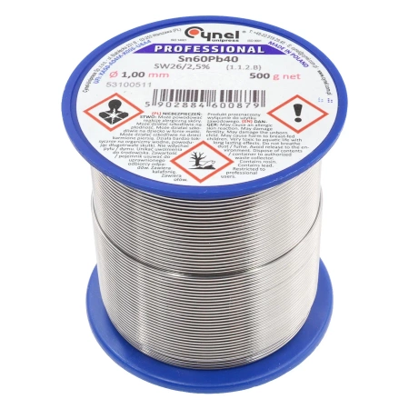 Cyna lutownicza z topnikiem SW26 - 1mm - spoiwo Sn60Pb40 Cynel 500g