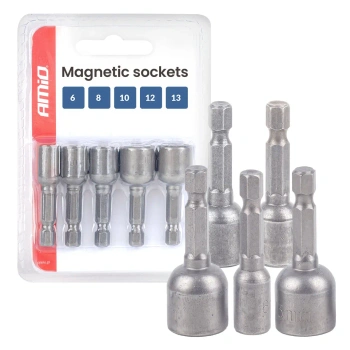 Zestaw 5 nasadek magnetycznych do wkrętarki 6, 8, 10, 12 i 13 mm, trzpień 1/4" HEX - AMiO 04937