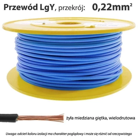 Przewód instalacyjny miedziany wielożyłowy LgY 0.22mm, linka, niebieski, 1mb