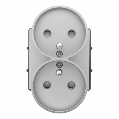 Gniazdo elektryczne podwójne z bolcem - szklana ramka - szare - Tawoia Glass