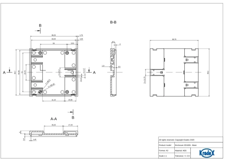 Obudowa modułowa na szynę DIN ZD1005J, 89,8 × 89,4 × 65,2 mm, ABS, szara, Kradex