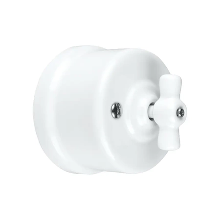 Włącznik światła schodowy obrotowy z ramką, ceramiczny, montaż natynkowy, kolor biały Ceramic Loft