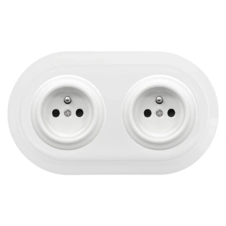 2x Gniazdko elektryczne okrągłe z ramką podwójną, białe, montaż podtynkowy, Ceramic Loft