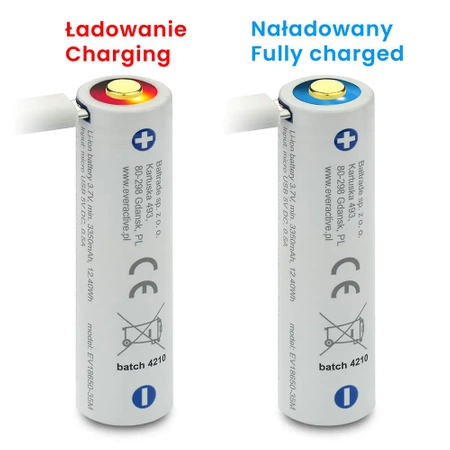 Akumulator Li-Ion 18650 3.7V 3500mAh z zabezpieczeniem i portem ładowania micro USB, everActive, BOX