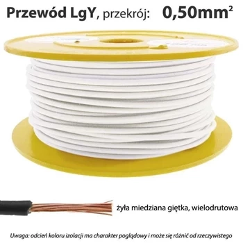 Przewód instalacyjny miedziany jednożyłowy LgY 0,50 mm2, linka giętka, biały