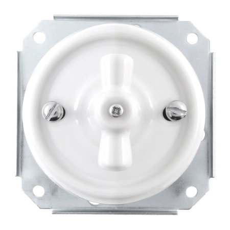 Włącznik światła podwójny obrotowy ceramiczny, okrągły z ramką, podtynkowy biały Ceramic Loft