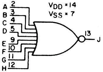 Bramka NOR 4078 - 8 wejść - 3÷15V - DIP14