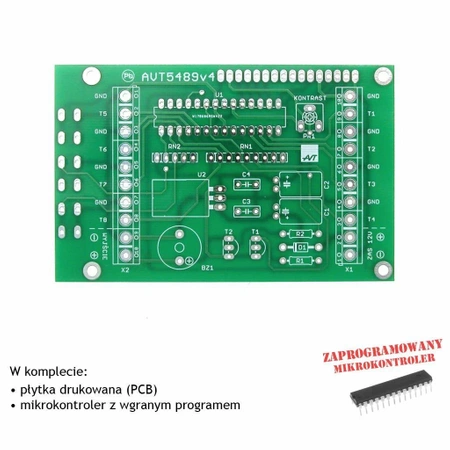 8-kanałowy termometr -55°C do +125°C z alarmem, PCB i mikroprocesor do projektu AVT5489