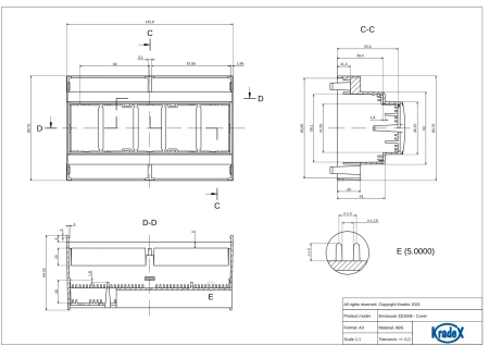Obudowa modułowa na szynę DIN ZD1008J, 89,8 × 142,8 × 65,2 mm, ABS, szara, Kradex