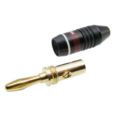 Wtyk bananowy czarny, złocony NK, znacznik biały