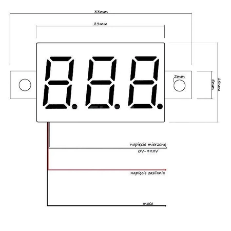 Moduł woltomierza DC 0.36'' LED bez obudowy, 3 przewody, czerwony