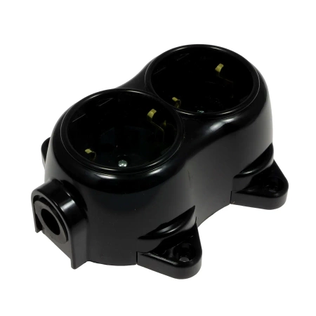 Gniazdo elektryczne Schuko podwójne, montaż natynkowy, kolor czarny, seria Retro PRL