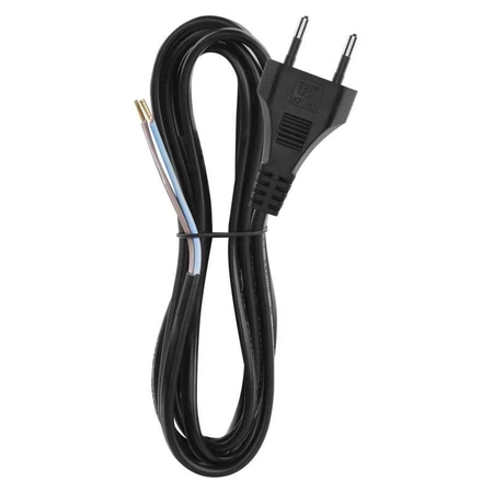 Kabel zasilający 2m z wtykiem płaskim 230V 2.5A, przekrój 2x0.75mm2, czarny