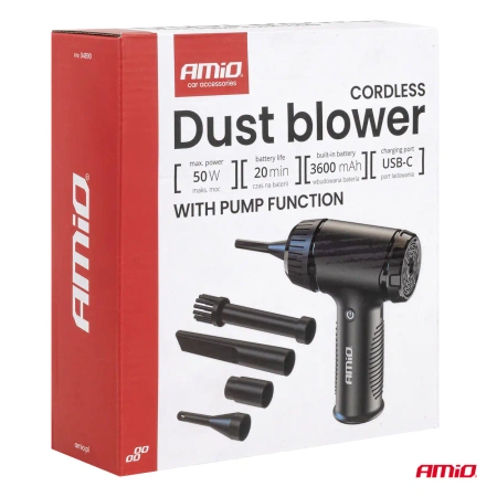 Dmuchawa bezprzewodowa do kurzu 50 W 3600 mAh z funkcją pompki, AMIO-04890
